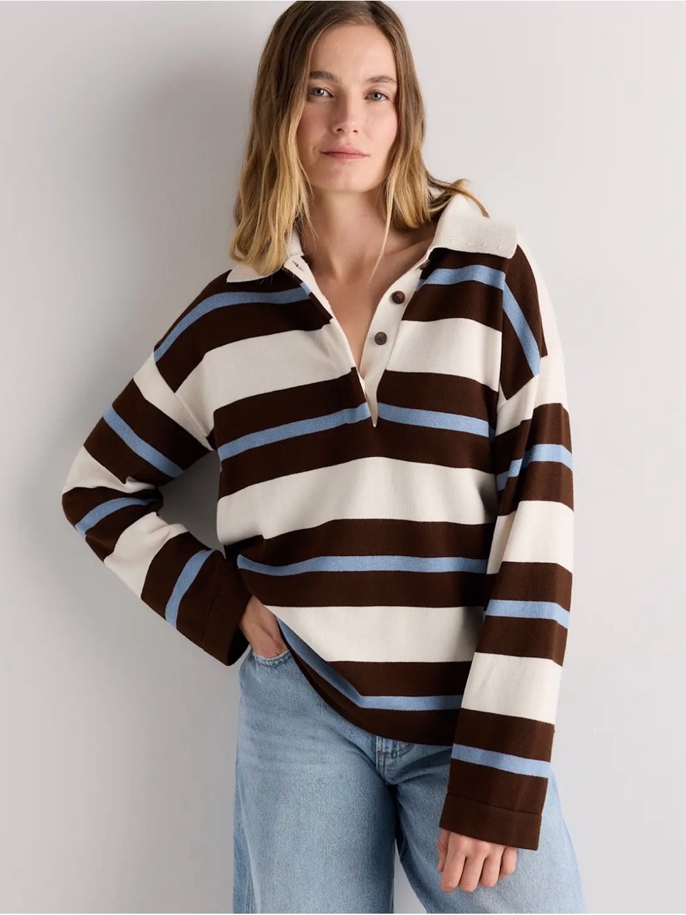 Quince Cotton Cashmere Rugby Polo Sweater